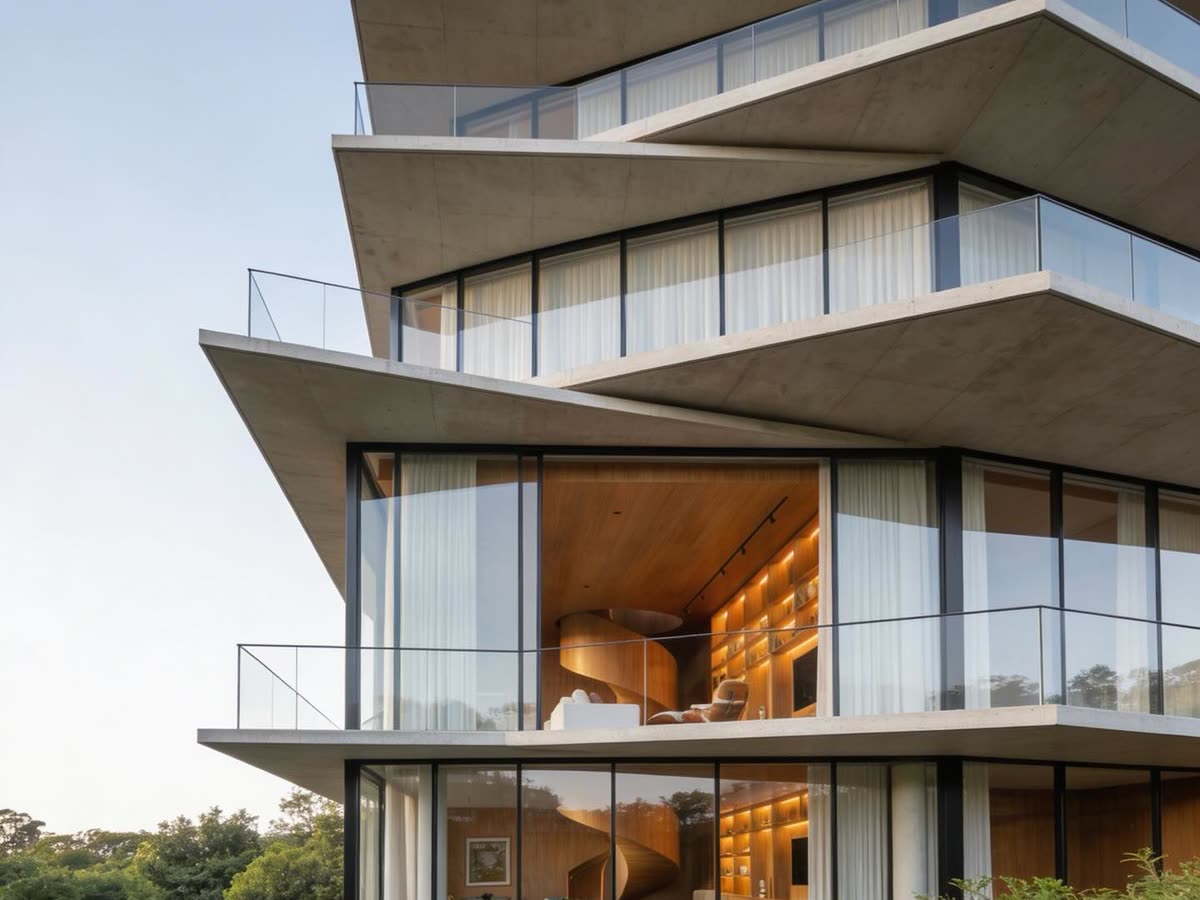 Edifício residencial de múltiplos pavimentos com lajes em concreto aparente